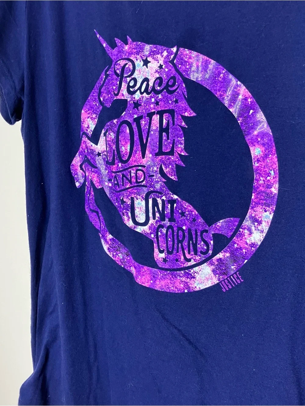 Justice girls Peace Love and Unicorns tee 18 plus
